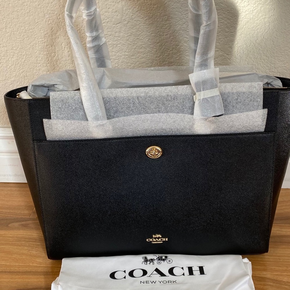 Coach Crossgrain Leather Folio Tote Black/Gold
